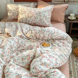 Xpoko Romantic Cherry Heart Duvet Cover Set Flat Sheet Pillowcases Fashion New Twin Full Floral Summer Spring Bedding Set