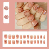 Xpoko 24pcs Cute Fruit False Nail Short Persimmon Orange Printed Press on Nail Manicure Patch Full Cover Detachable Acrylic Nail Tips