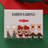 Xpoko Christmas Gifts 6 Pairs/Lot Christmas Earrings for Women Trendy Xmas Tree Santa Claus Elk Bow Ribbon Earring Set Party Holiday New Year Jewelry