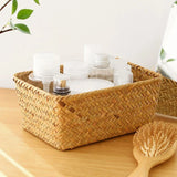 Xpoko Woven Seagrass Storage Baskets Straw Rattan Basket Desk Organizer Picnic Basket Fruit Storage Box Cosmetic Storage Container