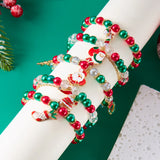 Xpoko Christmas Gifts Christmas Drip Oil Santa Claus Beaded Bracelets for Women Handmade Crystal Beads Christmas Tree Sock Charm Bracelet Jewelry Gift