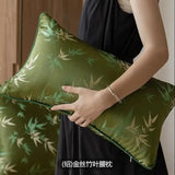Xpoko Chinese style green bamboo leaf back cushion cover sofa wait pillowcase silk satin fabric wait pillow cover