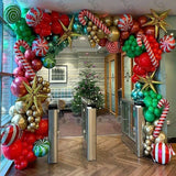 Xpoko Christmas Party Balloon Set Candy Cane Aluminum Film Balloon Red Green White Christmas New Year Balloon Chain Arch Wreath Set