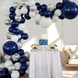 Xpoko Navy Blue White Balloons Arch Garland Kit Silver Confetti Ballon First Birthday Party Decorations Graduation Wedding Baby Shower