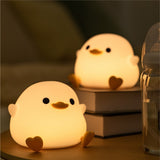 Xpoko LED Night Light Cute Duck Cartoon Animals Silicone Lamp for Children Kid Touch Sensor Timing USB Rechargeable for Birthday Gifts