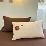 Xpoko Cookie Dog Embroidery Bedding Set Twin Queen Duvet Cover Set Pillowcases for Adult Kids Bed Flat Sheet Cute Quilt Cover Kawaii