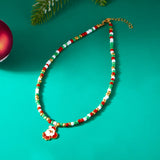 Xpoko Christmas Gifts Handmade Colorful Rice Beads Short Necklace for Women Cute Santa Claus Christmas Tree Pendant Choker Necklace New Year Jewelry