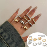 Xpoko Punk 3pcs/set Chunky Irregular Cuff Rings for Women Geometric Adjustable Open Finger Nail Rings Fashion Statement Jewelry Girls