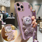 Xpoko Quicksand Bear Holder Lanyard Phone Case For iPhone 14 11 12 13 Pro Max Mini 8 7 6 6S Plus 10 X Xr Xs Max SE Strap Stand Cover