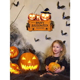 Xpoko LED Pumpkin Hanging Board Halloween Wood Door Welcome Sign Halloween Party Outdoor Yard Garden Wall Autumn Pumpkin Hangable Prop