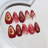 Xpoko 24pcs Deep Red Simple French Fake Nails Baroque Starry Ins Press on Nails For Women Wearable Detahcble Short Almond Fake Nails