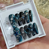 Xpoko 10pc detachable long stilette ballet false nails with Butterfly Camellia design y2k hot girl full cover artificial press on nail