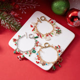 Xpoko Christmas Gifts Cute Christmas Series Santa Claus Tree Elk Pendant Bracelets for Women Handmade OT Chain Thanksgiving Xmas Party Jewelry Gifts