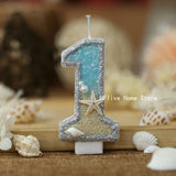 Xpoko 1PC Birthday Candle Mermaid Birthday Candle for Cake Sparkly Blue Seafish Gradient Candle Topper for Party Cake Decoration