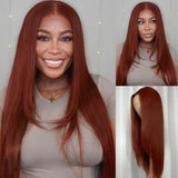 Xpoko Layered Cut Wig Reddish Brown 13x4 Synthetic Lace Front Wig For Women Straight Glueless Pre Plucked Hairline Cosplay Party Fiber