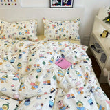 Xpoko Korean Style Cartoon Sheep Bedding Set Girls Kids Twin Full Queen Size Bed Flat Sheet Duvet Cover Pillowcases Bed Linen Kawaii