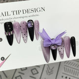 Xpoko 10pcs detachable Long stiletto almond false nails aurora sweet cool fake nails with 3D butterfly love full cover press on nails