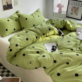 Xpoko Green Polka Dots Duvet Cover Pillow Case Bed Sheet AB Side Quilt Cover Stripe Boy Kid Teen Girl Bedding Linens Set King Queen