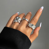 Xpoko Punk 3pcs/set Chunky Irregular Cuff Rings for Women Geometric Adjustable Open Finger Nail Rings Fashion Statement Jewelry Girls