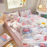 Xpoko Romantic Cherry Heart Duvet Cover Set Flat Sheet Pillowcases Fashion New Twin Full Floral Summer Spring Bedding Set