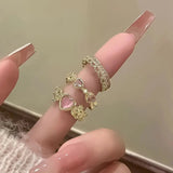 Xpoko 3 Pcs/set Love Heart Rings For Women Girls Light Luxury Rhinestone Opening Ring Sweet Finger Ring Wedding Party Accessories