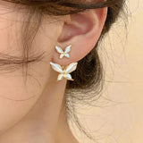 Xpoko Lizakosht White Flower Butterfly Earrings for Women Spring Summer Jewelry Wholesale