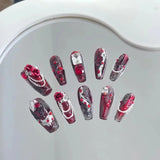 Xpoko 10pc detachable long stilette ballet false nails with Butterfly Camellia design y2k hot girl full cover artificial press on nail