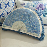 Xpoko Blue Pillow Retro Plant Flower Livingroom Clear Romantic Pillow Cushion Home Decoration Square Fan-shaped Bed Waist Pillow