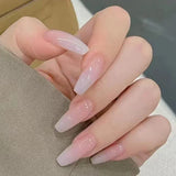 Xpoko 24Pcs Short False Nails French Gradient Pink Fake Nails Almond Press on Nails Coffin Full Cover Nail Tips Detachable Manicures