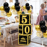 Xpoko Christmas Gold Black Birthday Number Boxes 18 30 40 50 60 Years Old Birthday Paper Boxes Decoration Adult Birthday Party Decoration