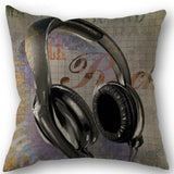 Xpoko Music Style Throw Pillow Cover Guitar Microphone Headphone Theme Decorative Square Linen Cushion Cover 18X18 Inch One Sides