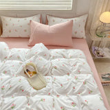 Xpoko Romantic Tulip Pink Bedding Set Bed Flat Sheet Pillowcase Twin Full Queen Bed Linen Kids Girls Floral Duvet Cover No Filling