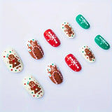 Xpoko 24pcs Christmas False Nail Long Ballet Nail Extension Full Cover Manicure Gingerbread Man Wearable Press On Fake Nail Nail Decor