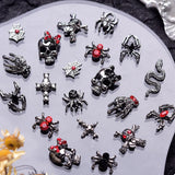 Xpoko 10PCS Gothic Punk Style Alloy 3D Nail Art Charms Heart Skeleton Cross Spider Design For Halloween Nails Decoration Accessories