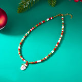 Xpoko Christmas Gifts Handmade Colorful Rice Beads Short Necklace for Women Cute Santa Claus Christmas Tree Pendant Choker Necklace New Year Jewelry