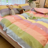 Xpoko Korean Style Tie-Dye Bedding Set Flat Bed Sheet Pillowcase Twin Full Queen Size Bed Linen Women Girls Pink Duvet Cover Set