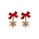 Xpoko Christmas Gifts Korean Sweet Imitation Pearl Snowflake Drop Earrings for Women Delicate Colorful Rhinestone Snowflake Earring Christmas Jewelry