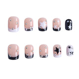 Xpoko Short French False Nails Black/White Star y2k Style Artificial Nails for Girl Women Full Cover Wearable Artificial Nails 24pcs