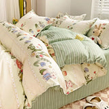 Xpoko Ins Retro Flower Bedding Set Flat Bed Sheet Pillowcase Twin Full Queen Size Bed Linen Women Girls Caramel Floral Duvet Cover Set