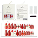 24PCS 3D Christmas False Nail Tips Christmas Snow Elk Tree Fake Nails Reusable Stick on Nails Press on Full Cover DIY Manicure