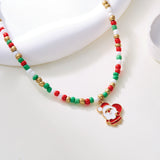 Xpoko Christmas Gifts Handmade Colorful Rice Beads Short Necklace for Women Cute Santa Claus Christmas Tree Pendant Choker Necklace New Year Jewelry