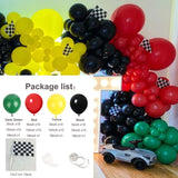 Xpoko Race Car Theme Balloon Garland Arch Kit Checker Flag Banner Red Black Latex Balloons for Boy's Birthday Party Baby Shower Decor