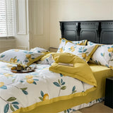 Xpoko Yellow Lemon Fruit Fresh Bedding Set Satin Egyptian Cotton Duvet Cover Set Queen King Size Linens Pillowcases