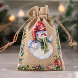 Xpoko 6pcs Christmas Linen Burlap Bag Snowman Gingerbread Man Bell Drawstring Gift Bags Candy Storage Bags Xmas Supplies New Year 2024