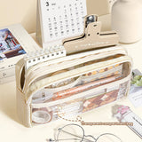 Xpoko back to school 3 Layer Transparent Large Capacity Simple Pencil Case Multi Functional Pen Bag Pouch for Students School Stationery Supplies