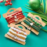 Xpoko 4 Pcs/Set Christmas Colorful Beads Bracelets for Women Handmade Snowman Santa Claus Elk Pendant Bracelet New Year Jewelry Gifts