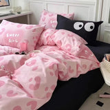 Xpoko Romantic Cherry Heart Duvet Cover Set Flat Sheet Pillowcases Fashion New Twin Full Floral Summer Spring Bedding Set