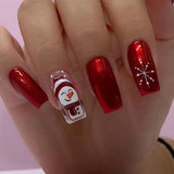 Xpoko 24pcs Cute Santa Claus False Nails Christmas Eve Wearable Fake Nail Tips Red Grid French Press on Nails 2025 New Year Gifts