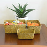 Xpoko Woven Seagrass Storage Baskets Straw Rattan Basket Desk Organizer Picnic Basket Fruit Storage Box Cosmetic Storage Container