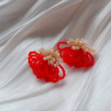 Xpoko Pearl Crystal Fringed Flower Earrings Elegant Personality Studs Ms Jewelry from South Korea